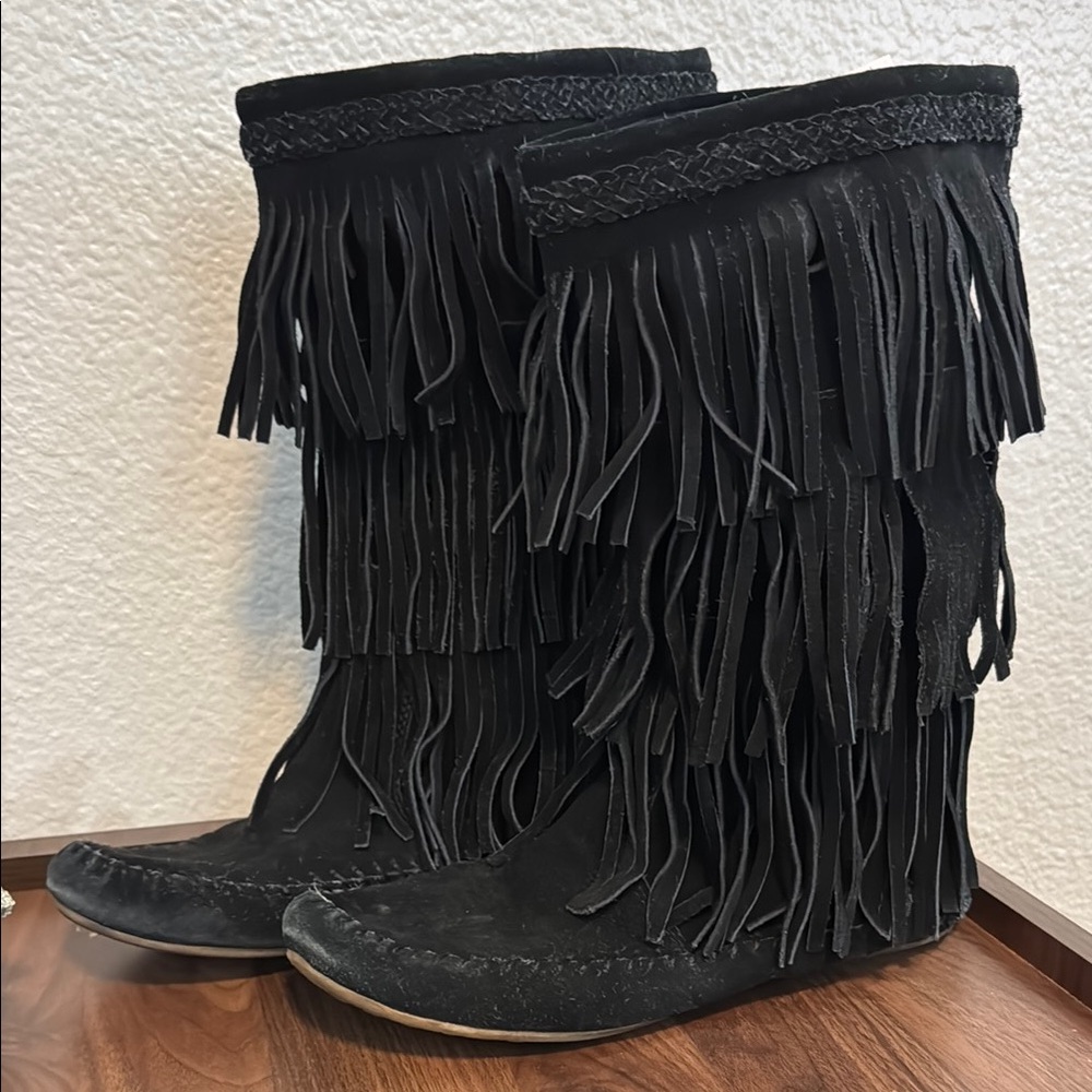 Black Fringe Minnetonka Women's Boots